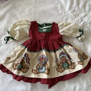 Vintage Daisy Kingdom Christmas Bear Doll Dress Fits American Dolls